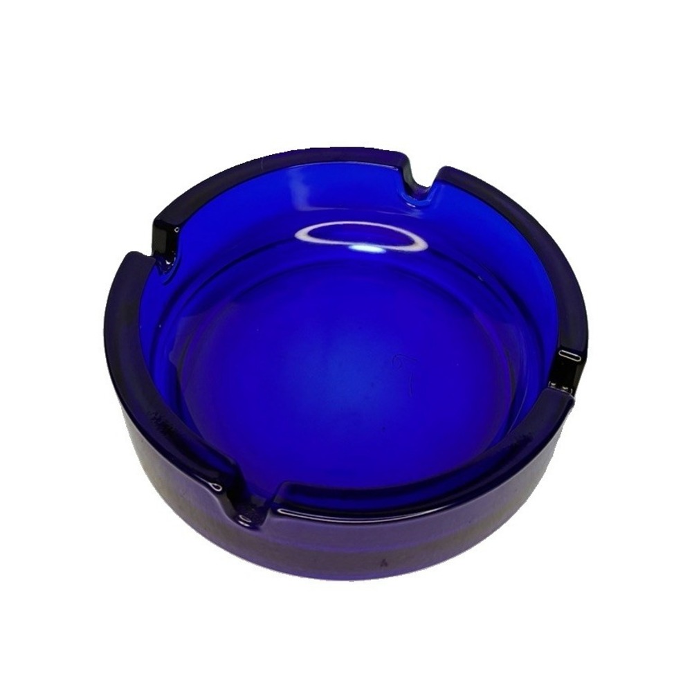 Vintage Arcoroc France Cobalt Blue Glass Ashtray Heavy MCM 4.5"